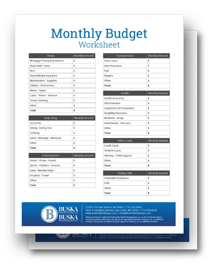 Retirement Wausau WI Budget Worksheet